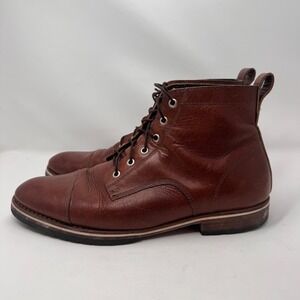 HELM Mens Brown Leather Cap Toe Lace Up Ankle Boots Size 12M